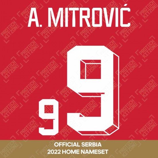 A. Mitrović 9 (Official Serbia 2022 Home Shirt Name and Numbering)