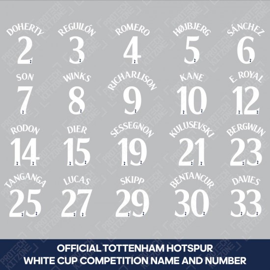 Official Tottenham Hotspur Cup Competition Name and Numbering - White