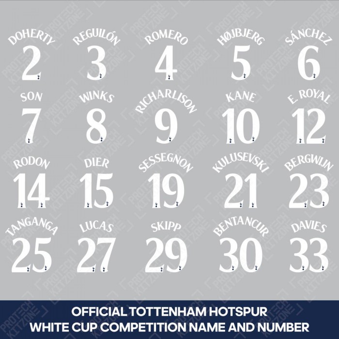 Official Tottenham Hotspur Cup Competition Name and Numbering - White, Tottenham Hotspur, THFCNNS WHITE, 
