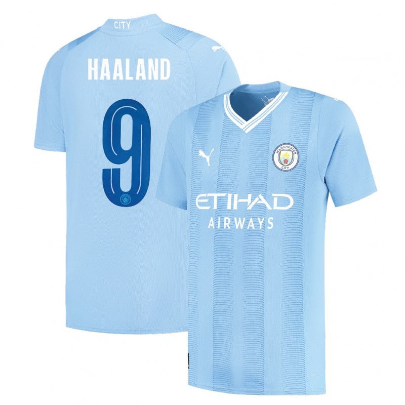 Manchester City 2023/24 Home Shirt with Haaland 9 Club Version Name and Number