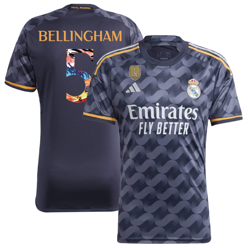 Real Madrid 2023/24 Away Shirt With 2022 Club World Champions And Bellingham 5 (Pre-Season Special Print) 