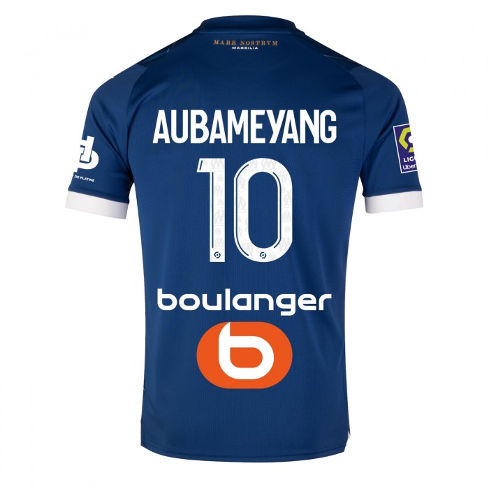 Olympique Marseille 2023/24 Away Shirt With Aubameyang 10 (France Ligue 1 Full Set Version)  - Size S