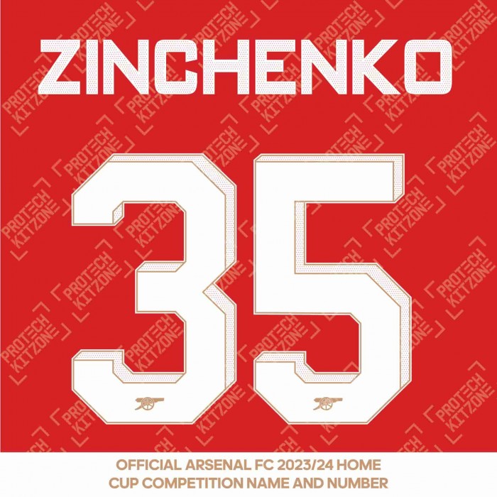 Zinchenko 35 (Official Arsenal 2023/24 Home Club Name and Numbering)