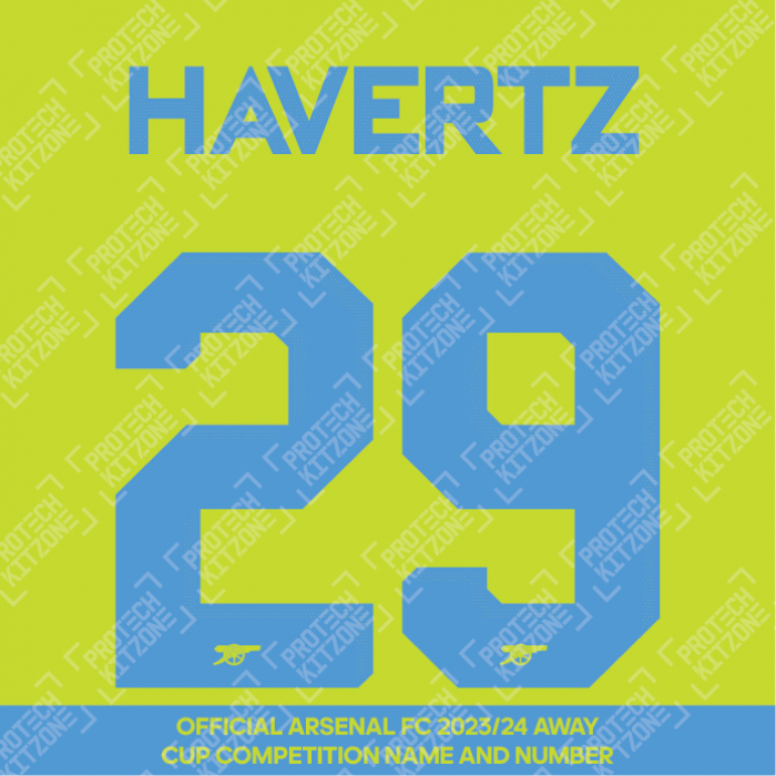 Havertz 29 (Official Arsenal 2023/24 Away Club Name and Numbering)