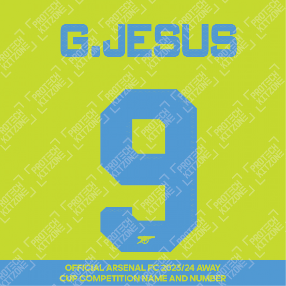 G. Jesus 9 (Official Arsenal 2023/24 Away Club Name and Numbering)