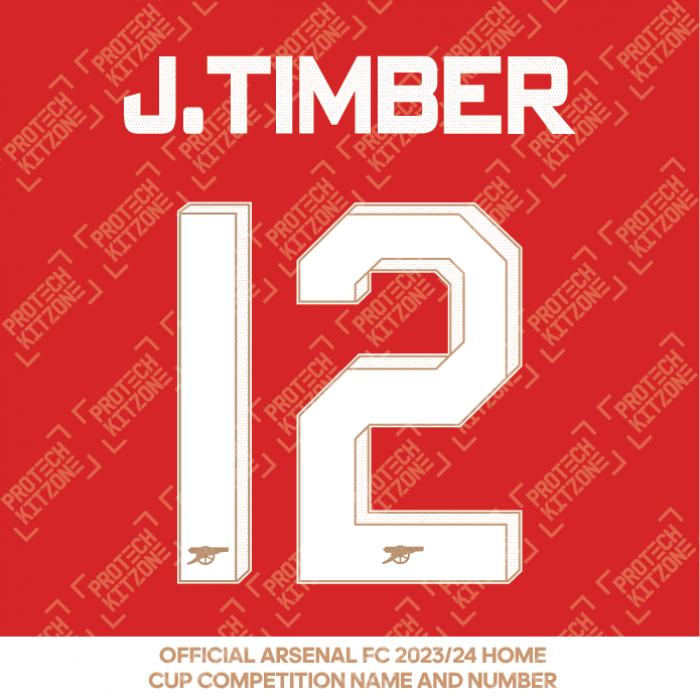 J.Timber 12 (Official Arsenal 2023/24 Home Club Name and Numbering)