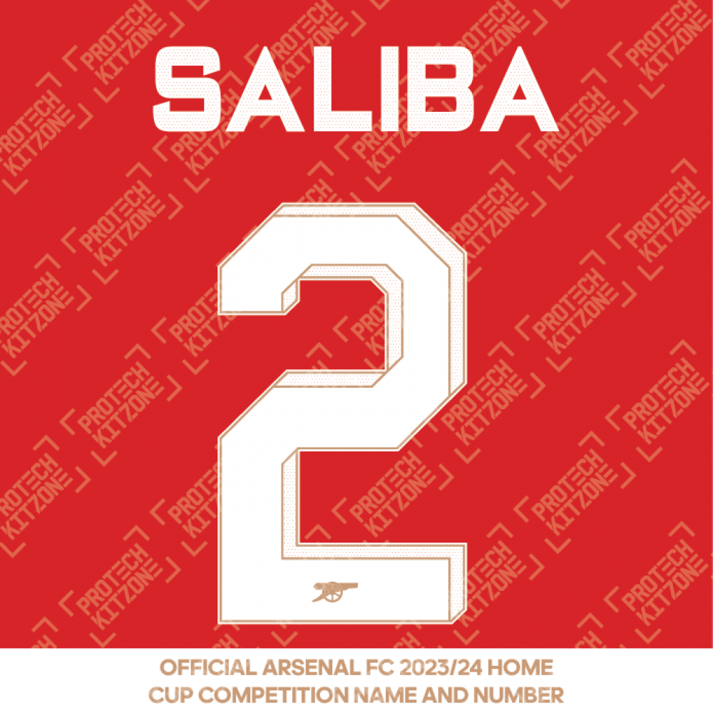 Saliba 2 (Official Arsenal 2023/24 Home Club Name and Numbering)