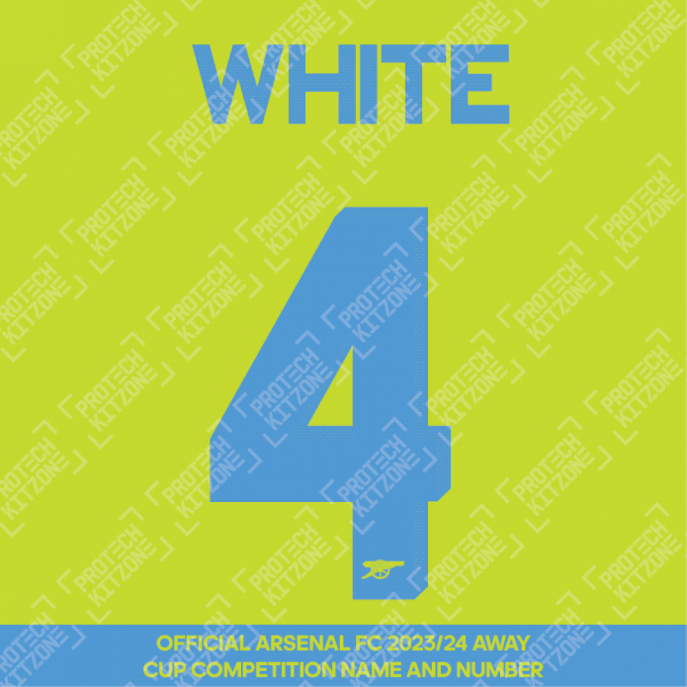 White 4 (Official Arsenal 2023/24 Away Club Name and Numbering)