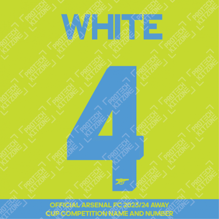 White 4 (Official Arsenal 2023/24 Away Club Name and Numbering)