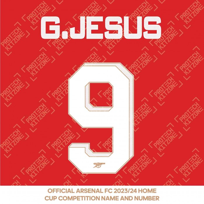 G. Jesus 9 (Official Arsenal 2023/24 Home Club Name and Numbering)