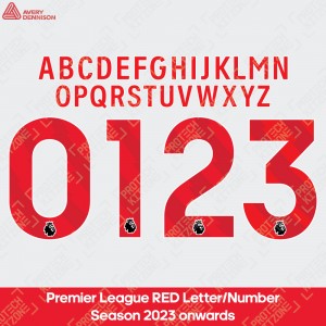 [Season 2023/24] [Red] Official Premier League Player Size Name and Number Printing - By Avery Dennison
