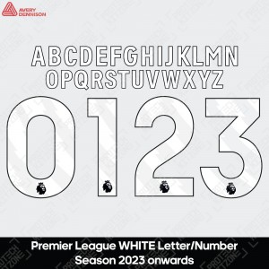 [Season 2023/24] [White] Official Premier League Player Size Name and Number Printing - By Avery Dennison