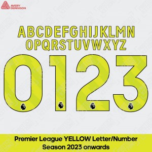 [Season 2023/24] [Yellow] Official Premier League Player Size Name and Number Printing - By Avery Dennison