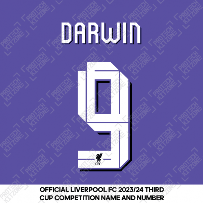 Darwin 9 - Official Liverpool FC White/Black Name and Numbering
