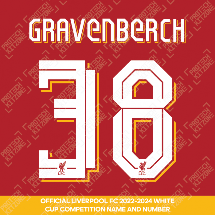 Gravenberch 38 (Official Liverpool FC White Club Name and Numbering) - Season 2022/23 Onwards