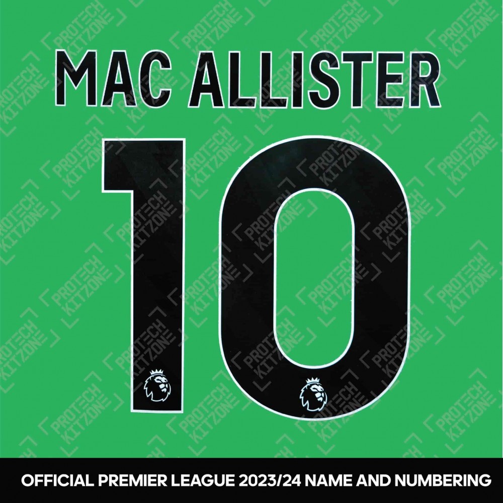 Mac Allister 10 (Official 2023/24 Premier League Black Name and Numbering - Special Nameblock) Mac Allister 10 (Official 2023/24 Premier League Black Name and Numbering - Special Nameblock)