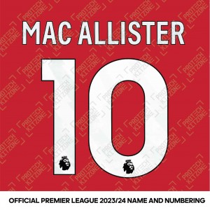 Mac Allister 10  (Official 2023/24 Premier League White Name and Numbering - Special Nameblock) 