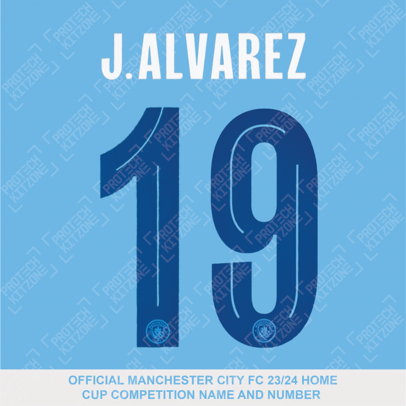 J. Alvarez 19 (Official Cup Competition Name and Number Printing for Manchester City 2023/24 Home Shirt)