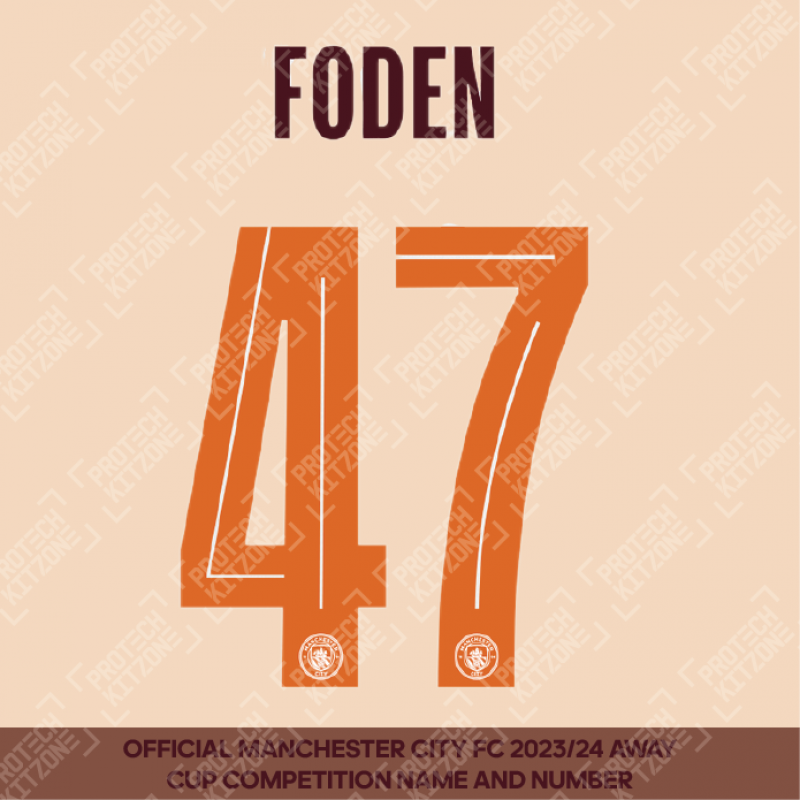 Foden 47 (Official Cup Competition Name and Number Printing for Manchester City 2023/24 Away Shirt)