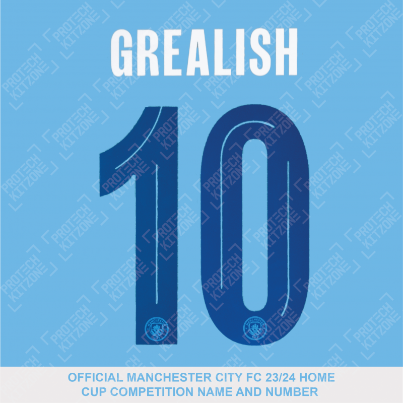 Grealish 10 (Official Cup Competition Name and Number Printing for Manchester City 2023/24 Home Shirt)