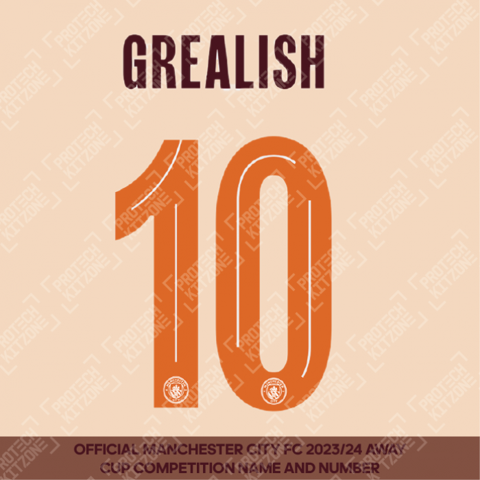 Grealish 10 (Official Cup Competition Name and Number Printing for Manchester City 2023/24 Away Shirt)