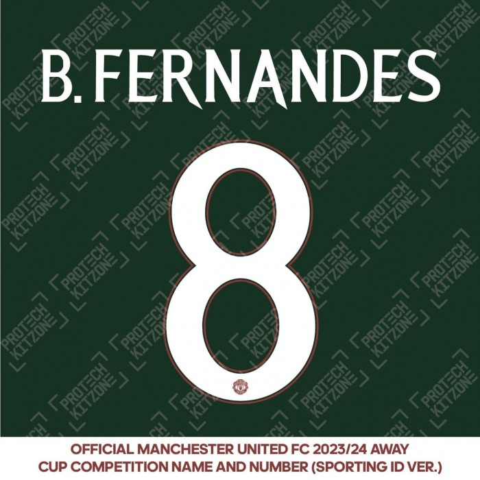 B. Fernandes 8 (Official Manchester United FC 2023/24 Away Name and Numbering) 