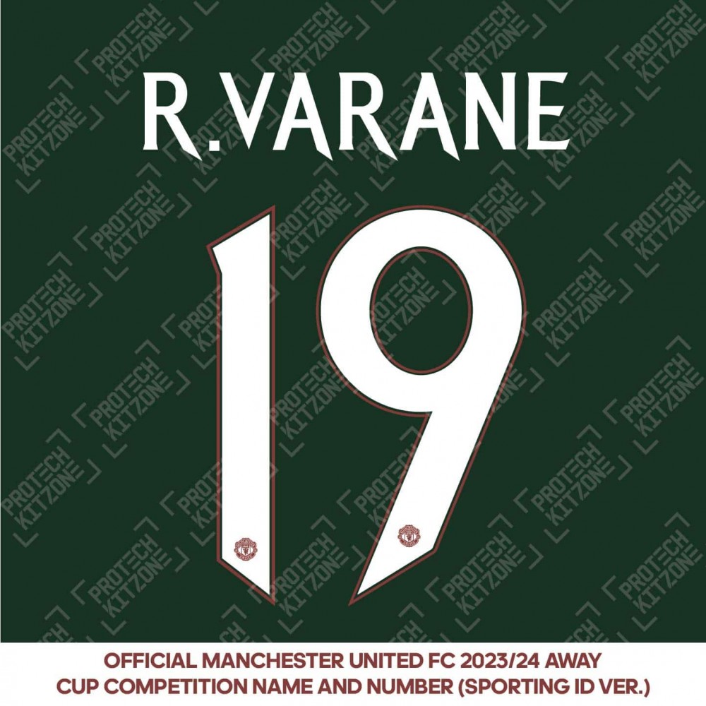 R. Varane 19 (Official Manchester United FC 2023/24 Away Name and Numbering) 