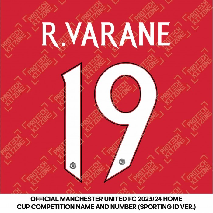 R. Varane 19 (Official Manchester United FC 2023/24 Home Name and Numbering) 
