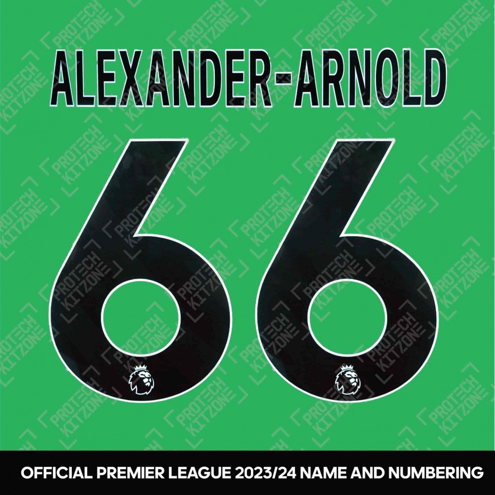 Alexander-Arnold 66 (Official 2023/24 Onwards Premier League Black Name and Numbering - Special Nameblock) Alexander-Arnold 66 (Official 2023/24 Onwards Premier League Black Name and Numbering - Special Nameblock)