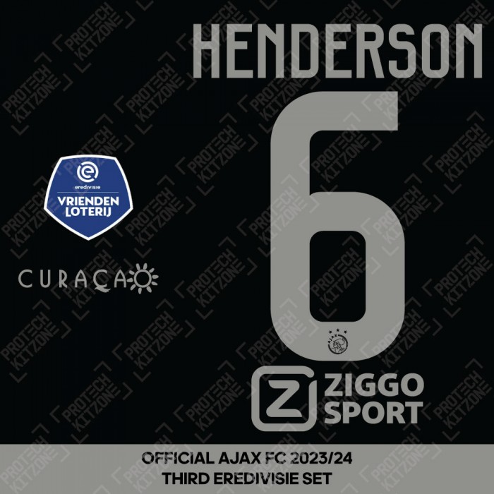 Henderson 6 + Eredivisie Sleeve Patch + Curacao + Ziggo Sport (Ajax 2023/24 Third Shirt Full Printing Set) 
