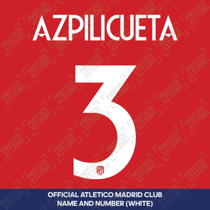 Azpilicueta 3 (Official Atletico Madrid 2023/24 White / Black Name and Numbering - Cup Version) 
