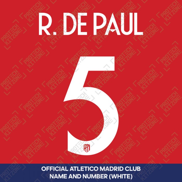 R. De Paul 5 (Official Atletico Madrid 2020/24 White Name and Numbering - Cup Version) 