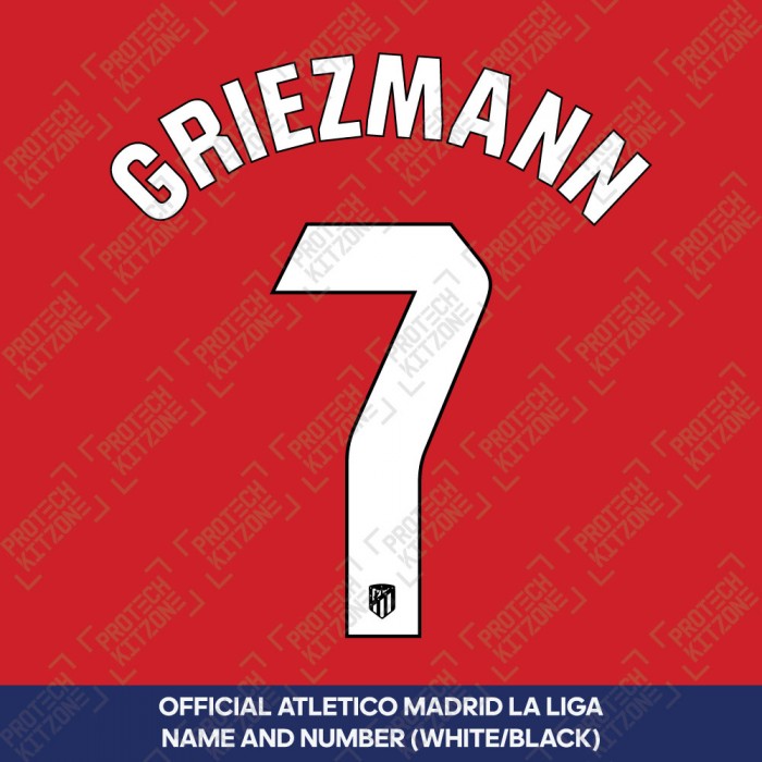 Griezmann 7 (Official Atletico Madrid 2023/24 White / Black Name and Numbering - La Liga Version) 