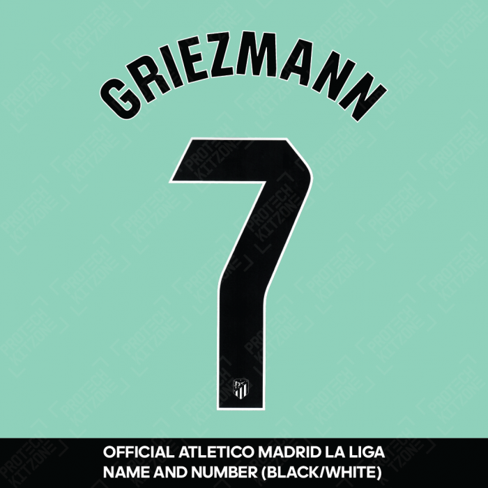 Griezmann 7 (Official Atletico Madrid 2023/24 Black / White Name and Numbering - La Liga Version) 