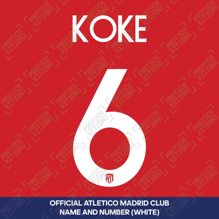 Koke 6 (Official Atletico Madrid 2020/24 White Name and Numbering - Cup Version) 