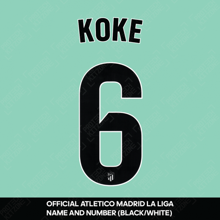 Koke 6 (Official Atletico Madrid 2023/24 Black / White Name and Numbering - La Liga Version) 