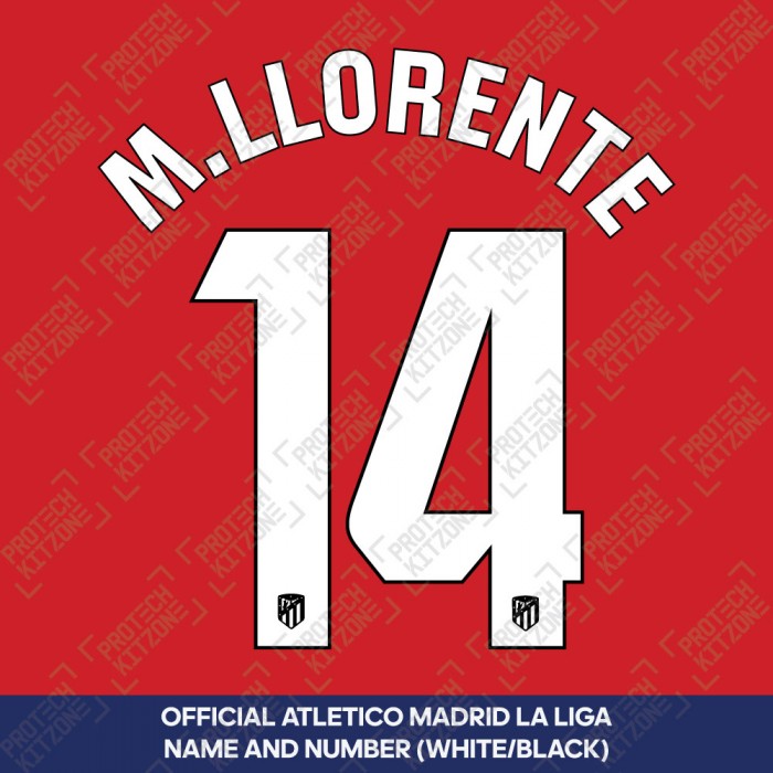M. Llorente 14 (Official Atletico Madrid 2023/24 White / Black Name and Numbering - La Liga Version) 