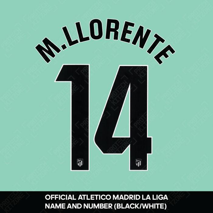 M. Llorente 14 (Official Atletico Madrid 2023/24 Black / White Name and Numbering - La Liga Version) 