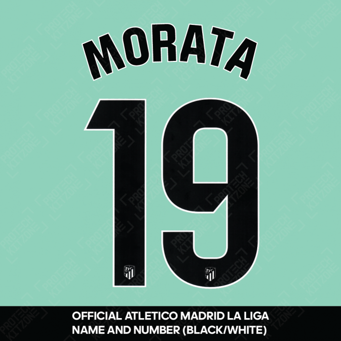 Morata 19 (Official Atletico Madrid 2023/24 Black / White Name and Numbering - La Liga Version) 