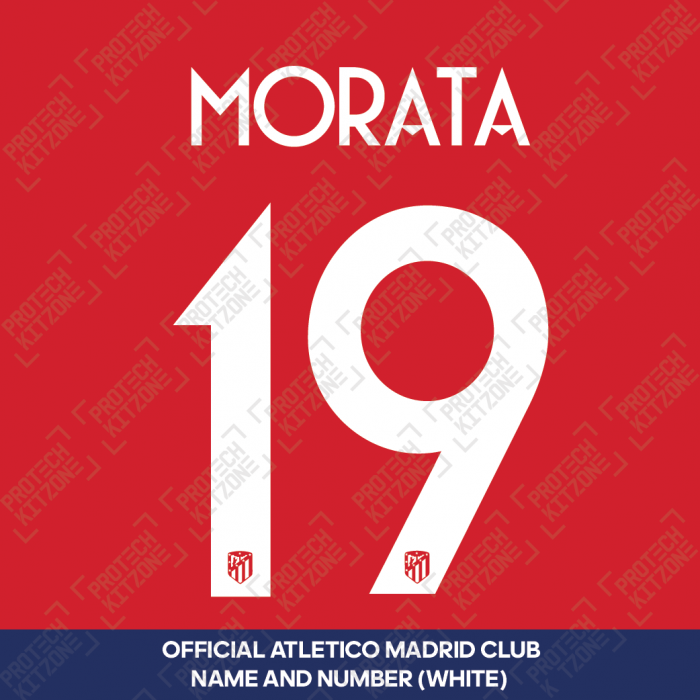 Morata 19 (Official Atletico Madrid 2020/24 White Name and Numbering - Cup Version) 