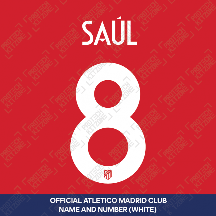 Saúl 8 (Official Atletico Madrid 2020/24 White Name and Numbering - Cup Version) 