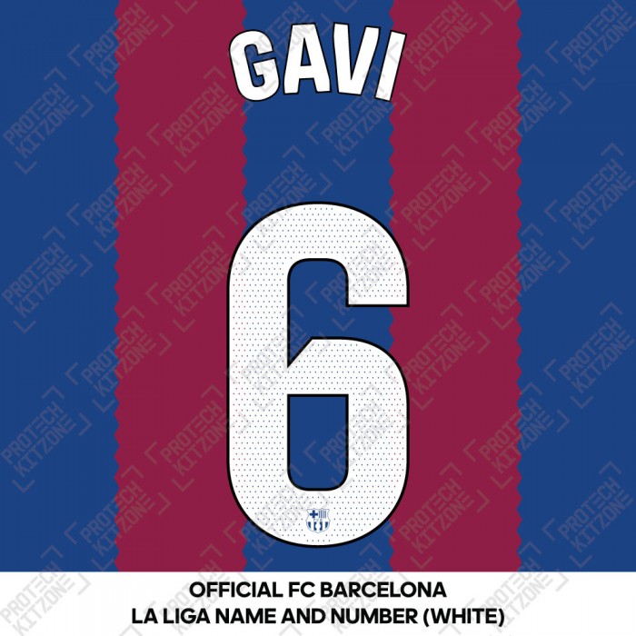 Gavi 6 (Official FC Barcelona 2023/24 Home Name & Numbering - La Liga Version) 