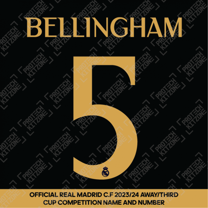 Bellingham 5 (Official Real Madrid CF 2023/24 Away / Third Cup Competition Name and Numbering) 