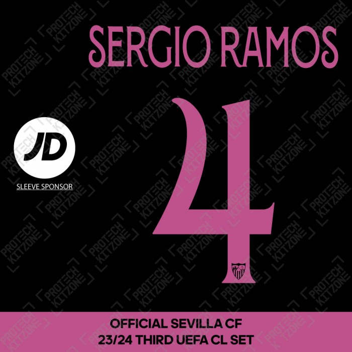 Sergio Ramos 4 + JD (Official Sevilla CF 2023/24 Third Shirt UEFA CL Printing Set) 