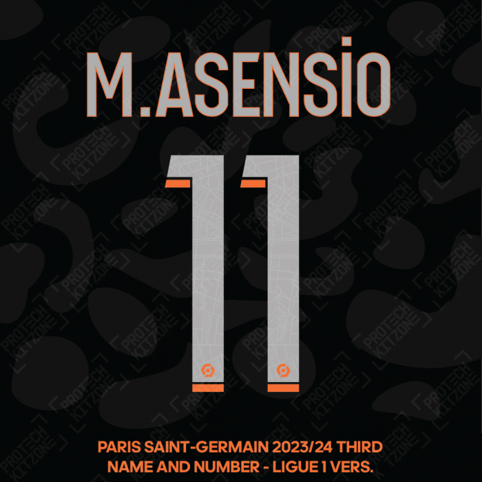 M. Asensio 11 - Official Paris Saint-Germain 2023/24 Third Name and Number (Ligue 1 Version) 