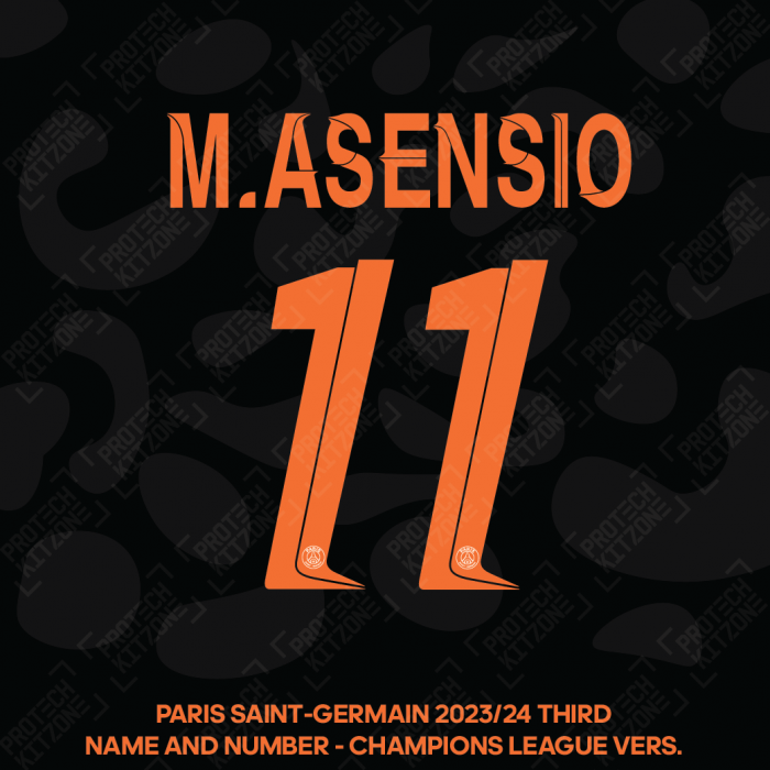 M.Asensio 11 - Official Paris Saint-Germain 2023/24 Third Name and Number (UCL Version) 