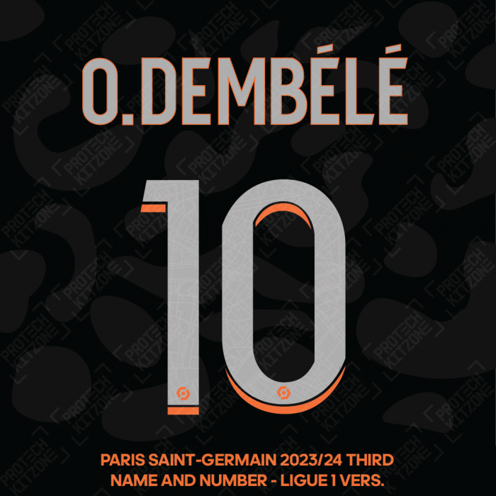 O. Dembele 10 - Official Paris Saint-Germain 2023/24 Third Name and Number (Ligue 1 Version) 