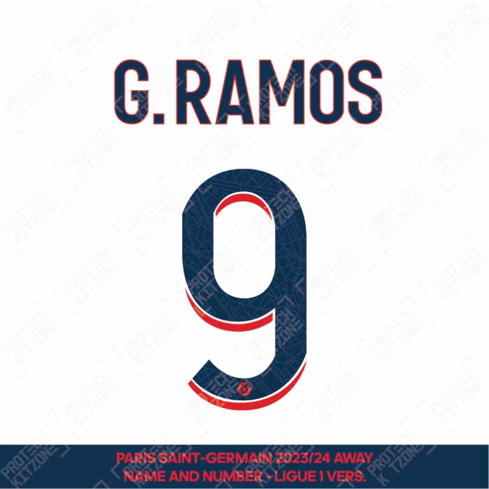 G.Ramos 9 - Official Paris Saint-Germain 2023/24 Away Name and Number (Ligue 1 Version) 