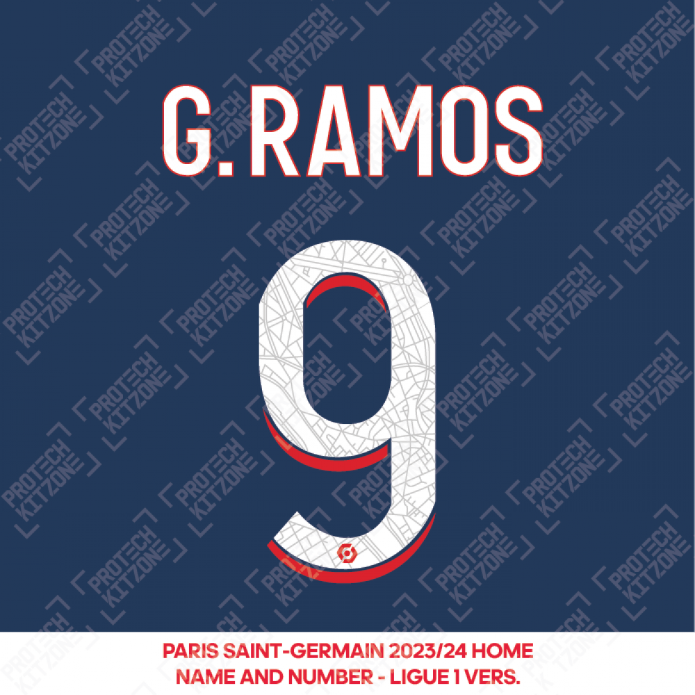 G.Ramos 9 - Official Paris Saint-Germain 2023/24 Home Name and Number (Ligue 1 Version) G.Ramos 9 - Official Paris Saint-Germain 2023/24 Home Name and Number (Ligue 1 Version)