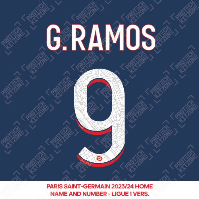 G. Ramos 9 - Official Paris Saint-Germain 2023/24 Home Name and Number (Ligue 1 Version) 
